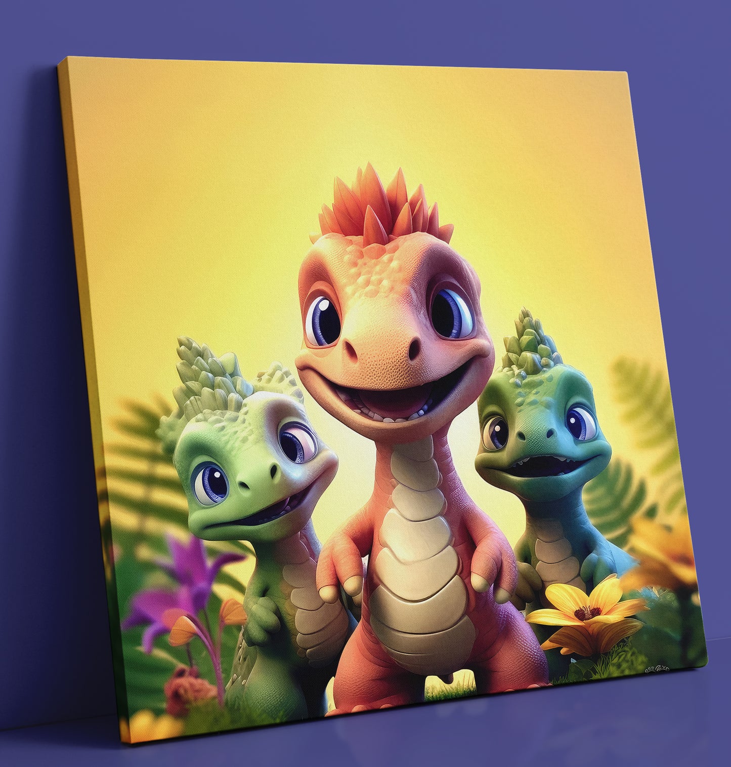 Roaming with the Cuddlesaurus Family: Adorable Dinosaur Wall Art for Children's Spaces