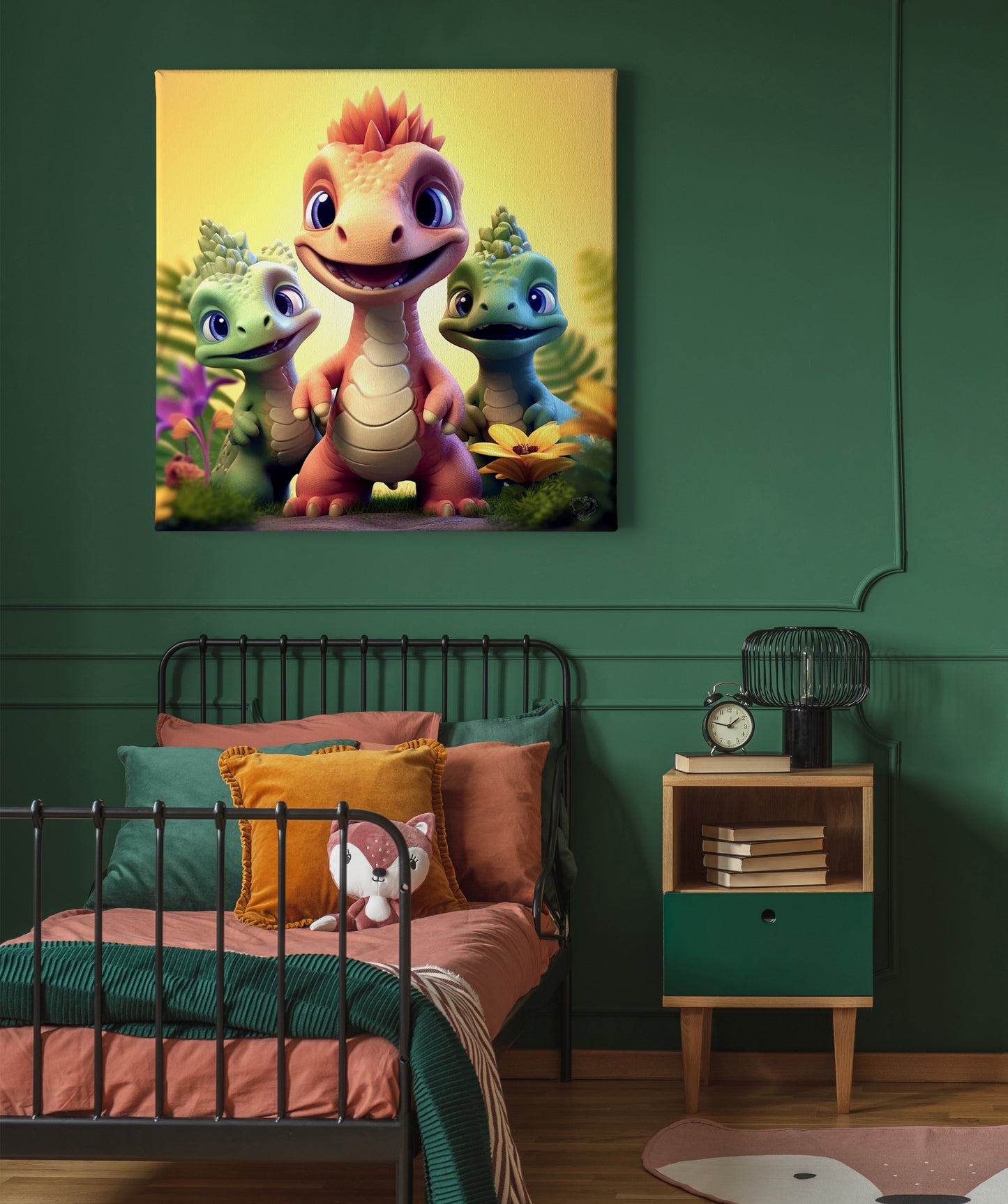 Roaming with the Cuddlesaurus Family: Adorable Dinosaur Wall Art for Children's Spaces