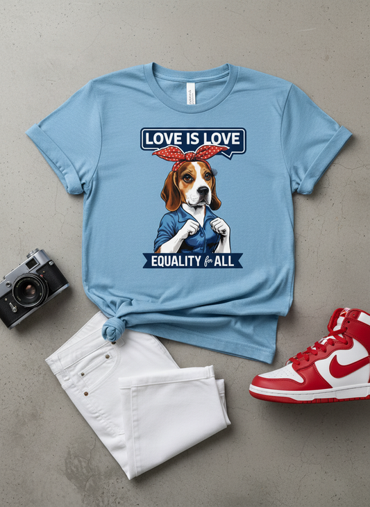 Beagle Statement Tee | Love Is Love Equality Shirt | Bold Dog Graphic