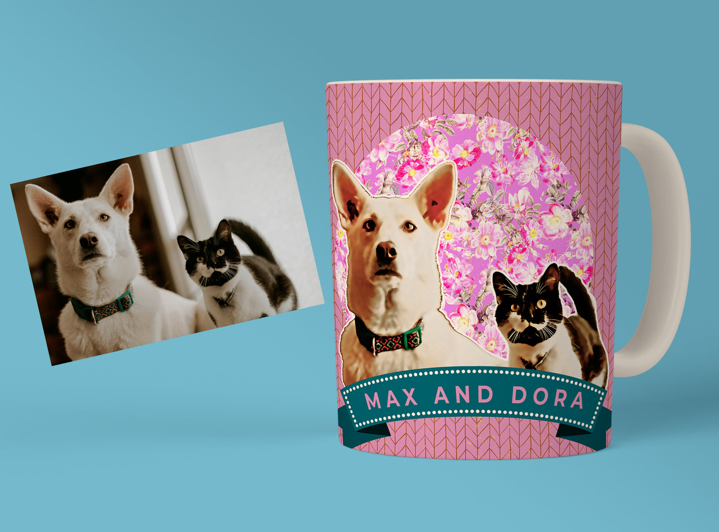 Retro Art Custom Pet Mug - Personalized Pet Portrait, Unique Gift for Pet Lovers - 11oz Ceramic Mug