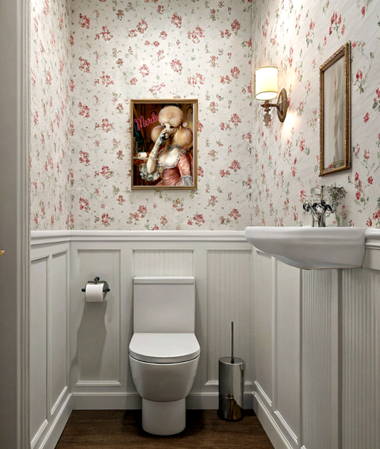 Poodle Bathroom Poster – “Merde” Funny French Toilet Art in Rococo Style
