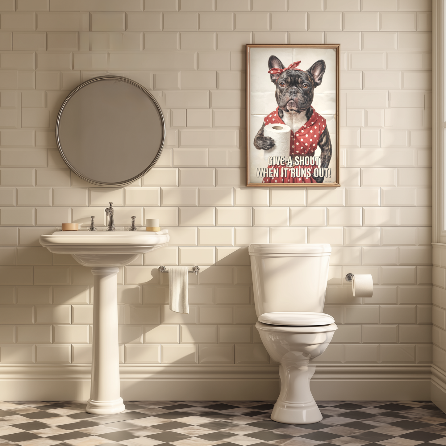 French Bulldog Toilet Poster – Vintage Style Bathroom Art Print