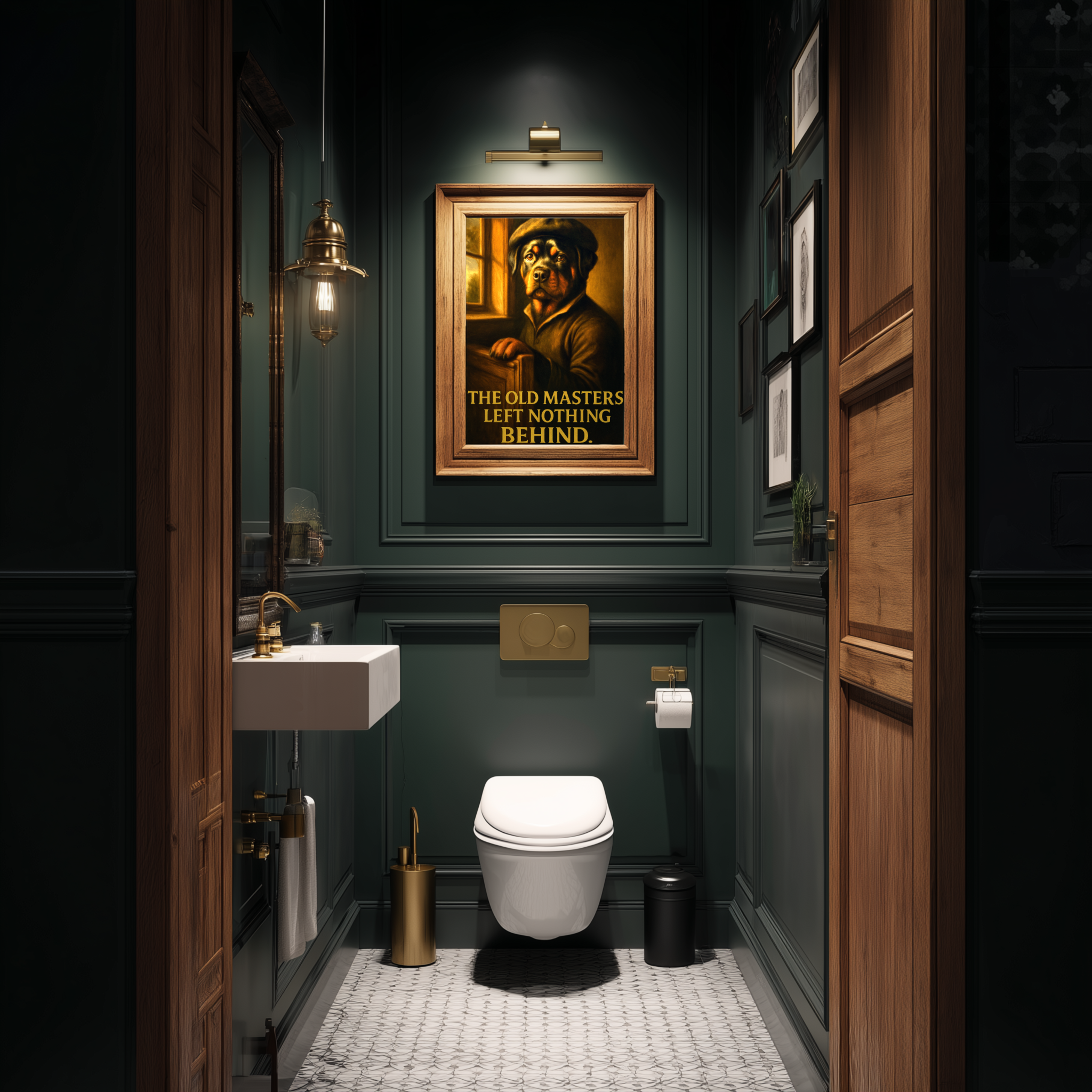 Rottweiler Toilet Poster – Dutch Old Masters Bathroom Art with Humor