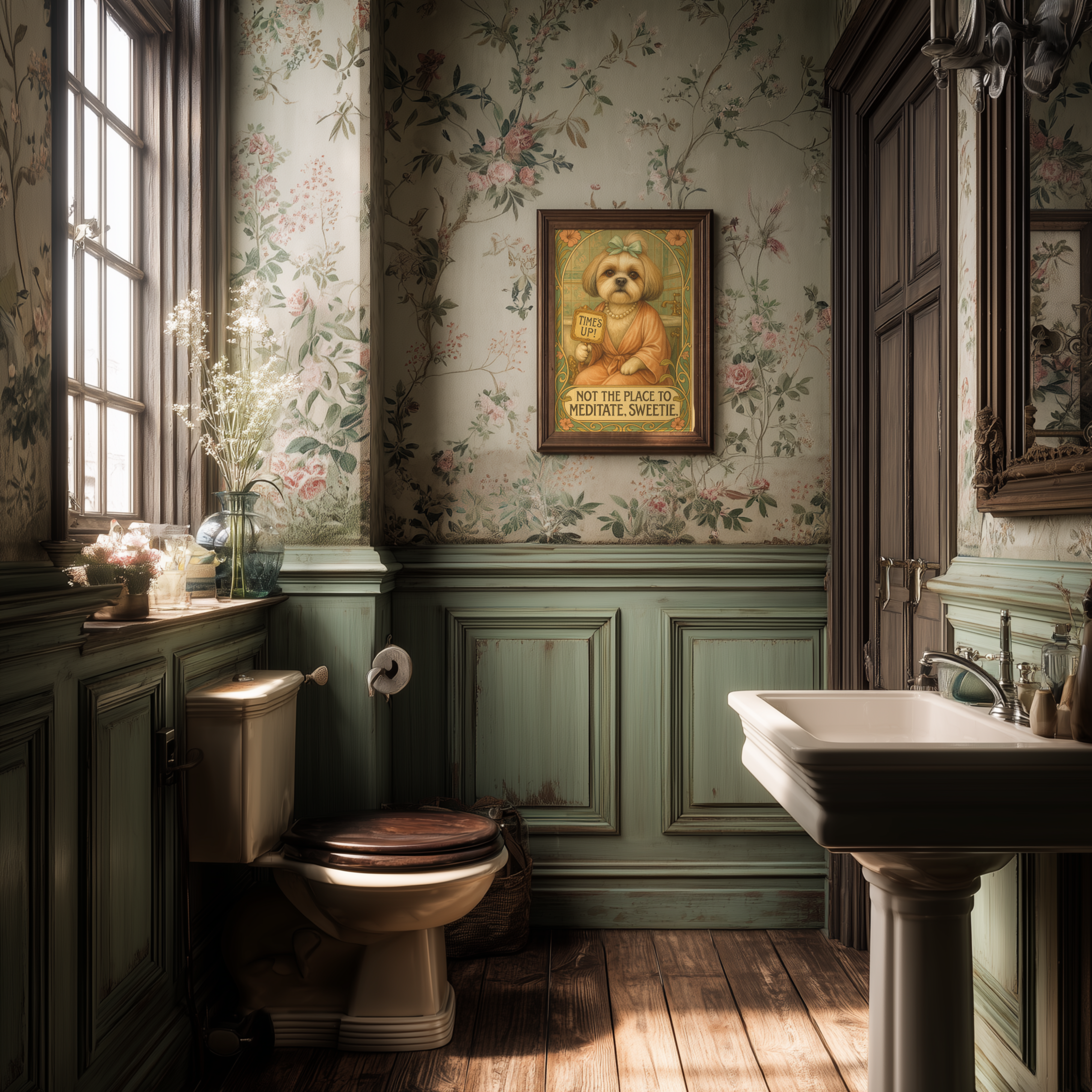 Shih Tzu Bathroom Poster – Vintage “Time’s Up” Toilet Wall Art