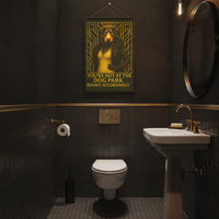 Doberman Bathroom Poster – Art Deco Toilet Print with Attitude