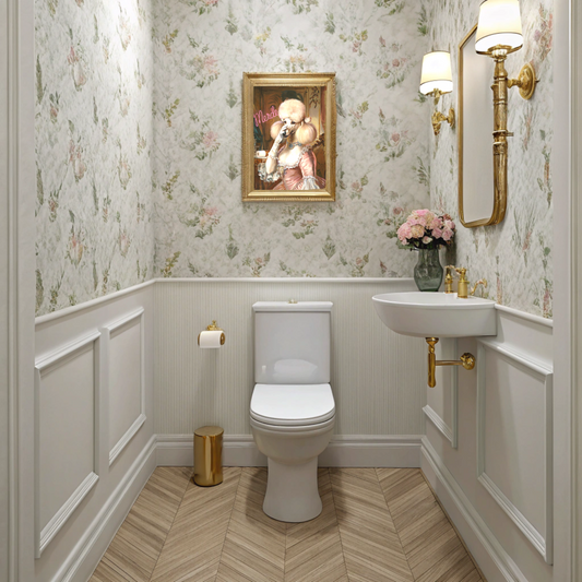 Poodle Bathroom Poster – “Merde” Funny French Toilet Art in Rococo Style