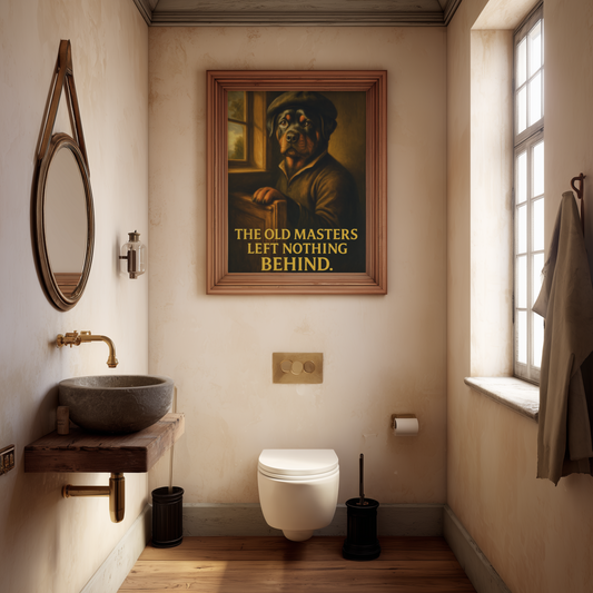 Rottweiler Toilet Poster – Dutch Old Masters Bathroom Art with Humor