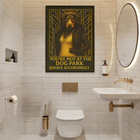 Doberman Bathroom Poster – Art Deco Toilet Print with Attitude