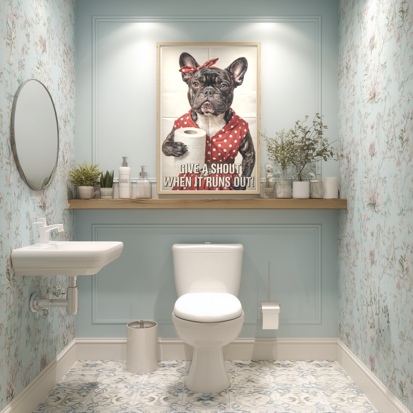 French Bulldog Toilet Poster – Vintage Style Bathroom Art Print