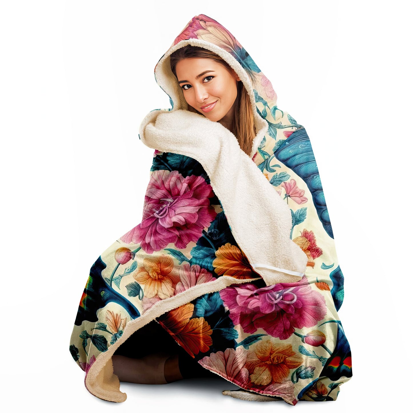 Butterfly and Flower Hooded Wrap - Cozy Floral Cover for Comfort