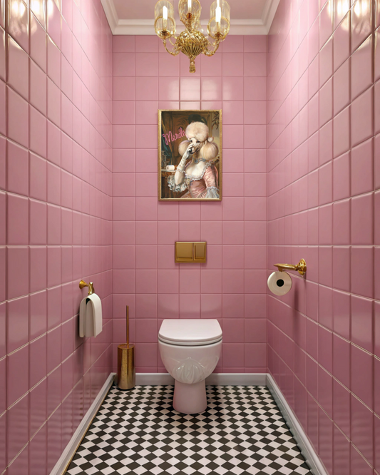 Poodle Bathroom Poster – “Merde” Funny French Toilet Art in Rococo Style