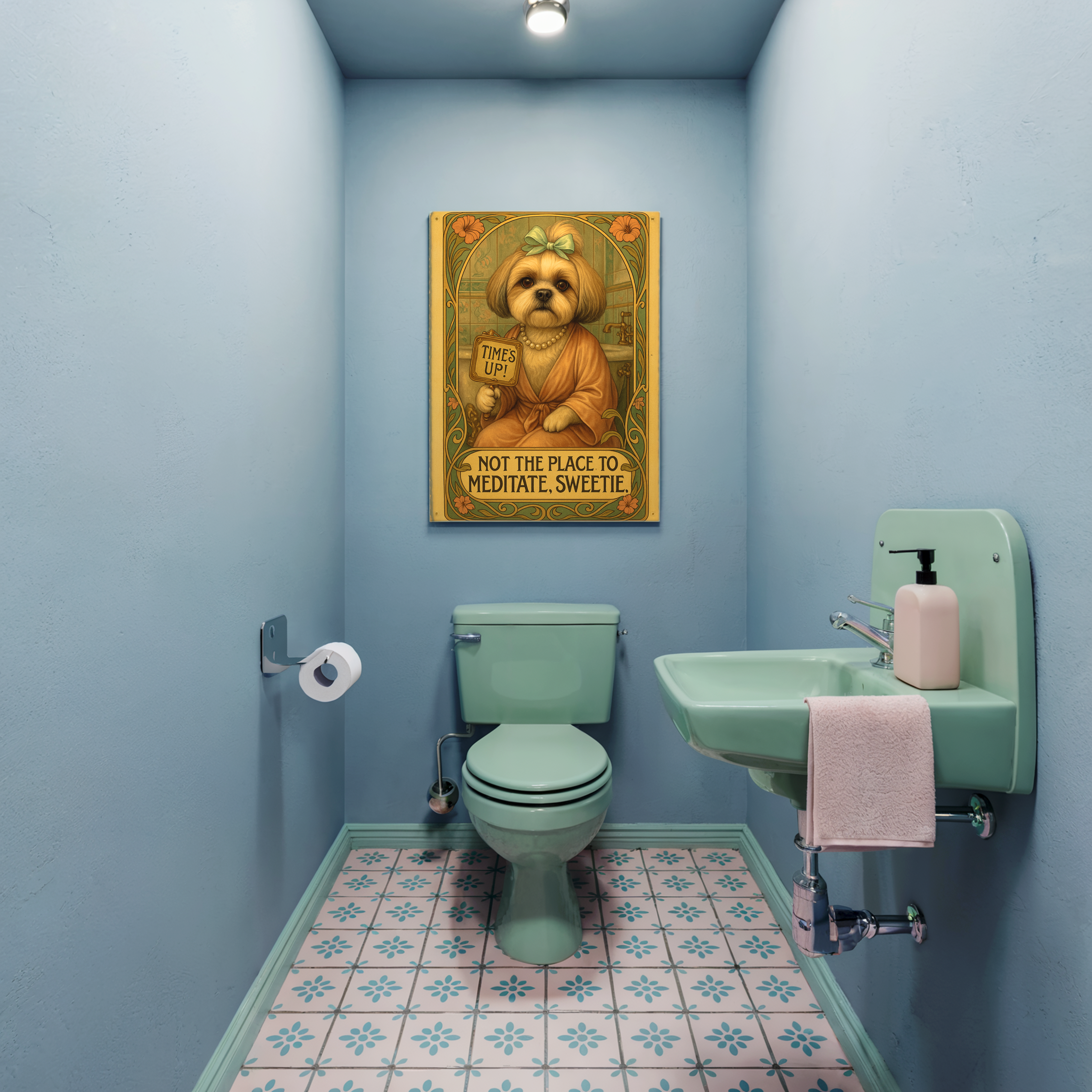 Shih Tzu Bathroom Poster – Vintage “Time’s Up” Toilet Wall Art