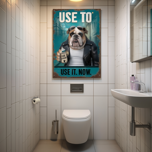 Humorous Dog Poster – Vintage Grunge Bulldog Art for Toilet