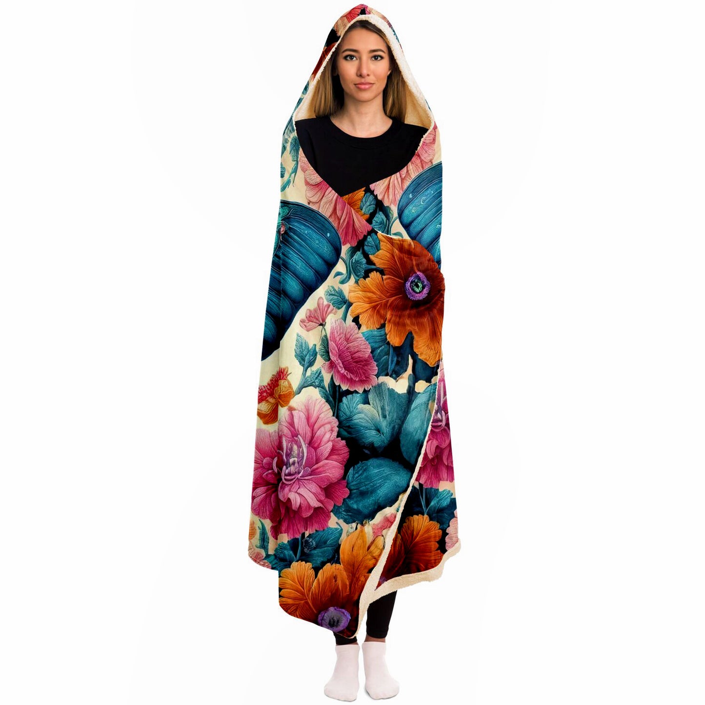 Butterfly and Flower Hooded Wrap - Cozy Floral Cover for Comfort