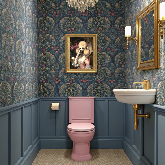 Poodle Bathroom Poster – “Merde” Funny French Toilet Art in Rococo Style