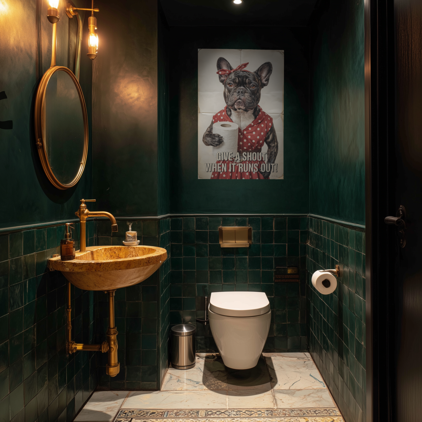 French Bulldog Toilet Poster – Vintage Style Bathroom Art Print