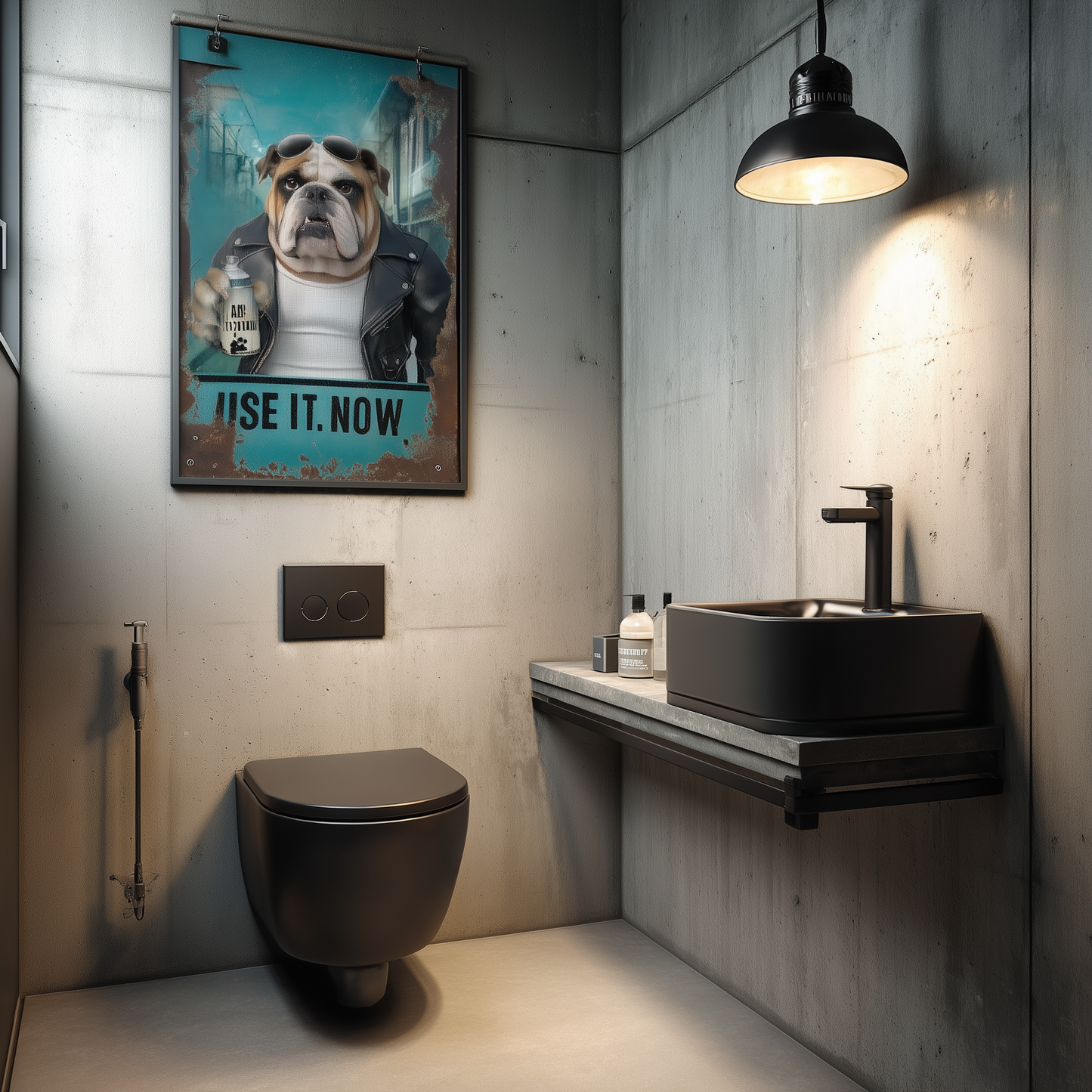 Humorous Dog Poster – Vintage Grunge Bulldog Art for Toilet