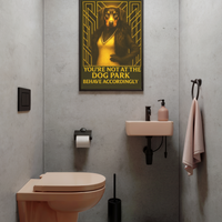 Doberman Bathroom Poster – Art Deco Toilet Print with Attitude