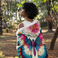 Butterfly and Flower Hooded Wrap - Cozy Floral Cover for Comfort