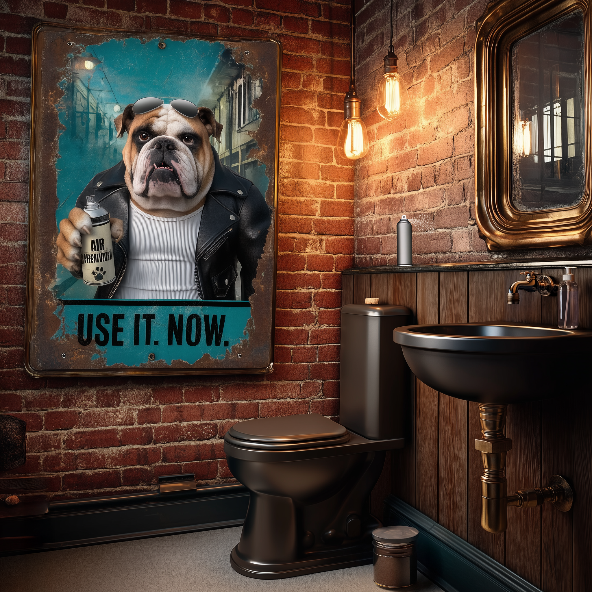 Humorous Dog Poster – Vintage Grunge Bulldog Art for Toilet