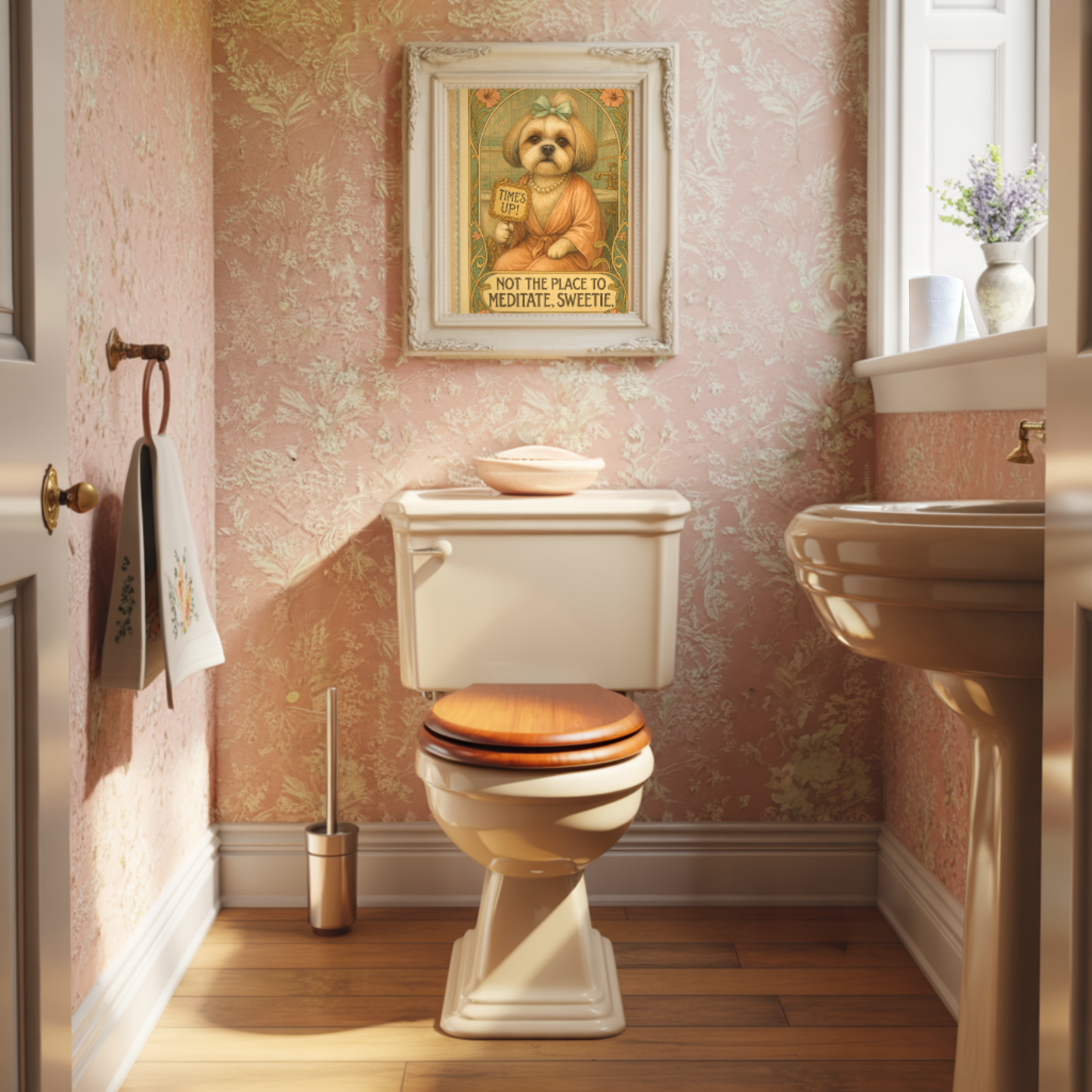 Shih Tzu Bathroom Poster – Vintage “Time’s Up” Toilet Wall Art