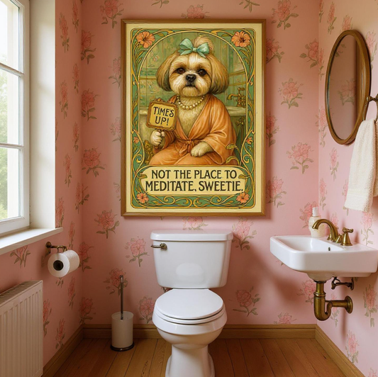 Shih Tzu Bathroom Poster – Vintage “Time’s Up” Toilet Wall Art