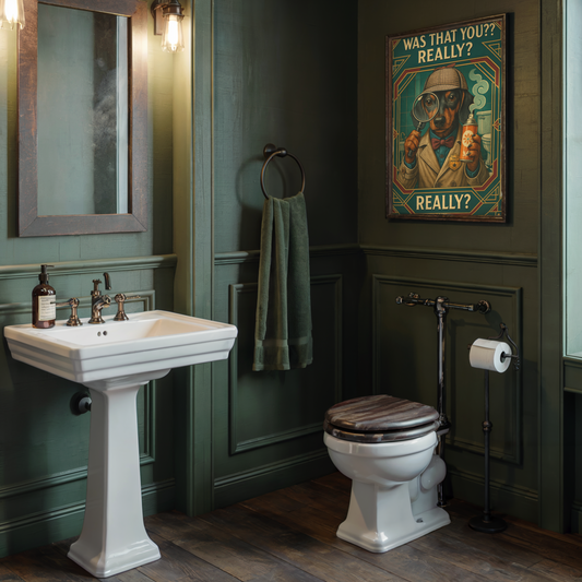 Toilet Inspector Dachshund Poster – Funny Bathroom Wall Art with Retro Detective Style