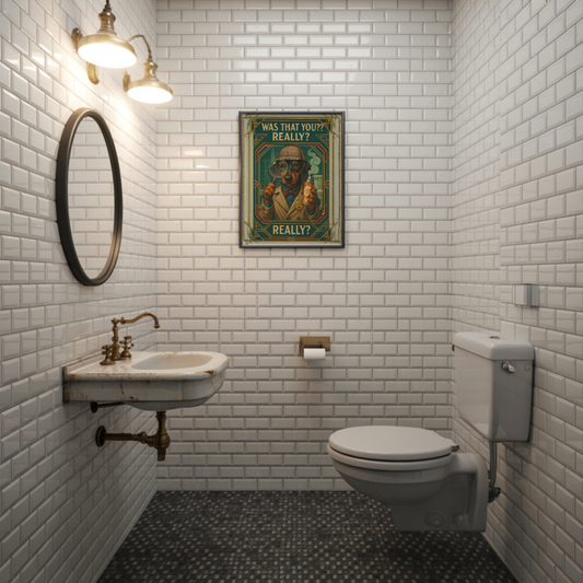 Toilet Inspector Dachshund Poster – Funny Bathroom Wall Art with Retro Detective Style