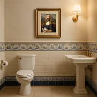 Mona Retriever Bathroom Poster – Funny Dog Parody Wall Art with Toilet Paper