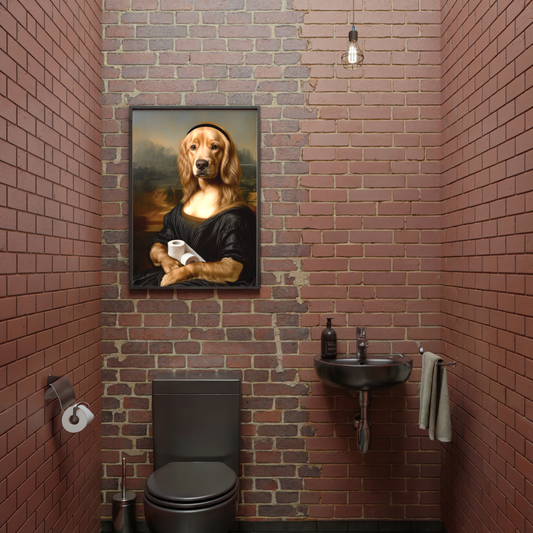 Mona Retriever Bathroom Poster – Funny Dog Parody Wall Art with Toilet Paper