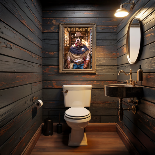 Cowboy Pitbull Bathroom Poster – Make my day