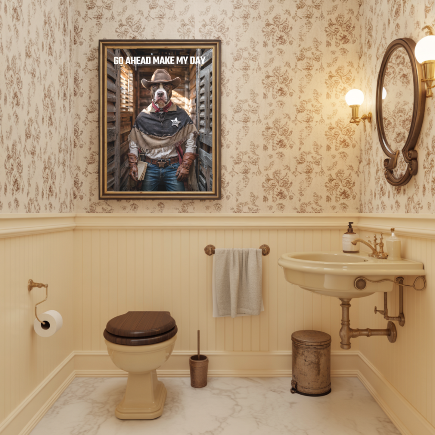 Cowboy Pitbull Badkamer Poster – Maak mijn dag goed