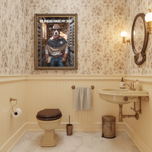 Cowboy Pitbull Bathroom Poster – Make my day