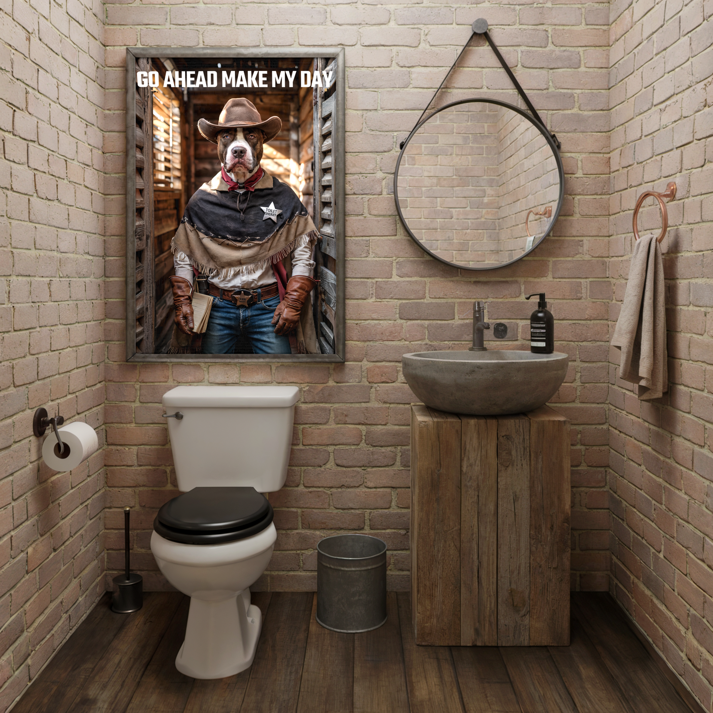 Cowboy Pitbull Badkamer Poster – Maak mijn dag goed