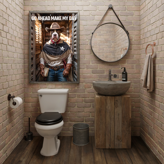 Cowboy Pitbull Bathroom Poster – Make my day
