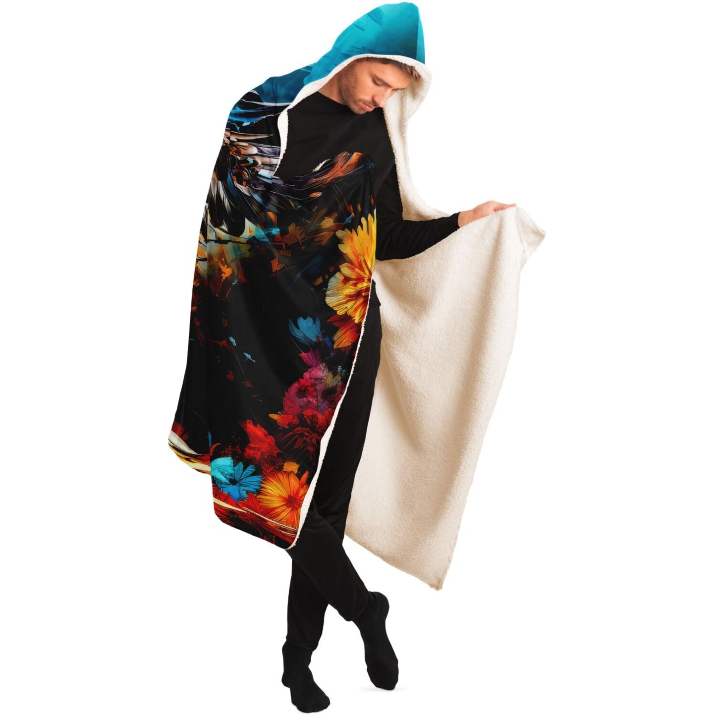 Hooded Blanket -Vibrant Floral & Fierce Seahawk