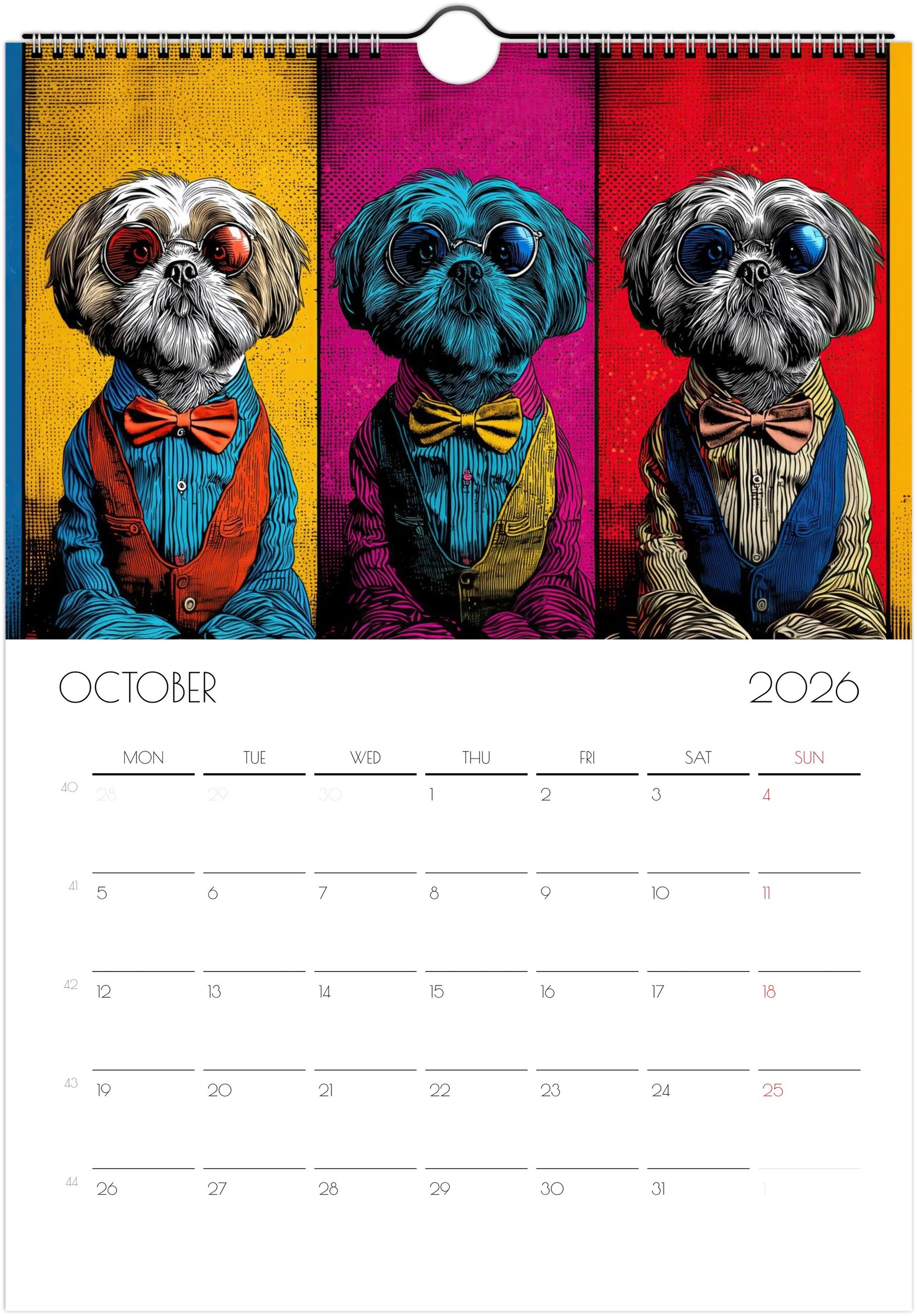 Shih Tzu Calendar 2026 – Art Style Dog Wall Calendar, 12 Month Planner, Unique Gift for Shih Tzu Lovers