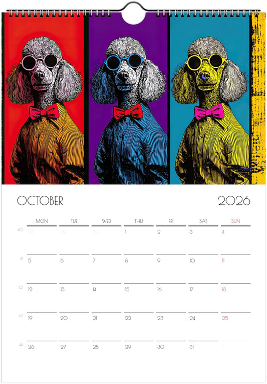 2026 Poodle Wall Planner – Artistic Dog Portrait Collection, 12-Month Printed Gift for Pet Lovers