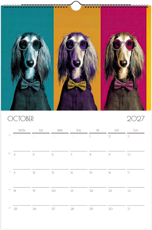 Afghaanse Windhond Kalender 2027 – 12-Maanden Fine Art Honden Wandkalender voor Afghaanse Windhond Liefhebbers