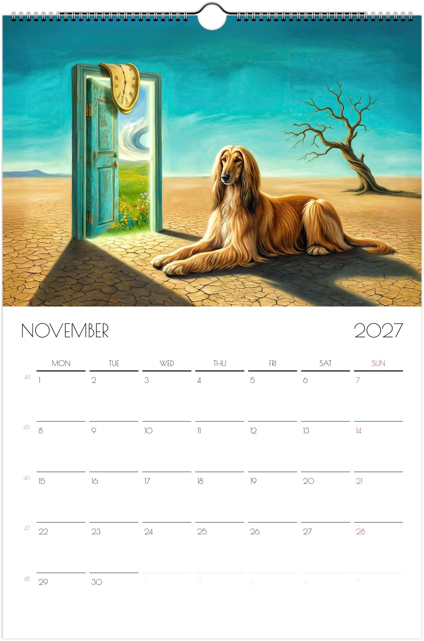 Afghaanse Windhond Kalender 2027 – 12-Maanden Fine Art Honden Wandkalender voor Afghaanse Windhond Liefhebbers