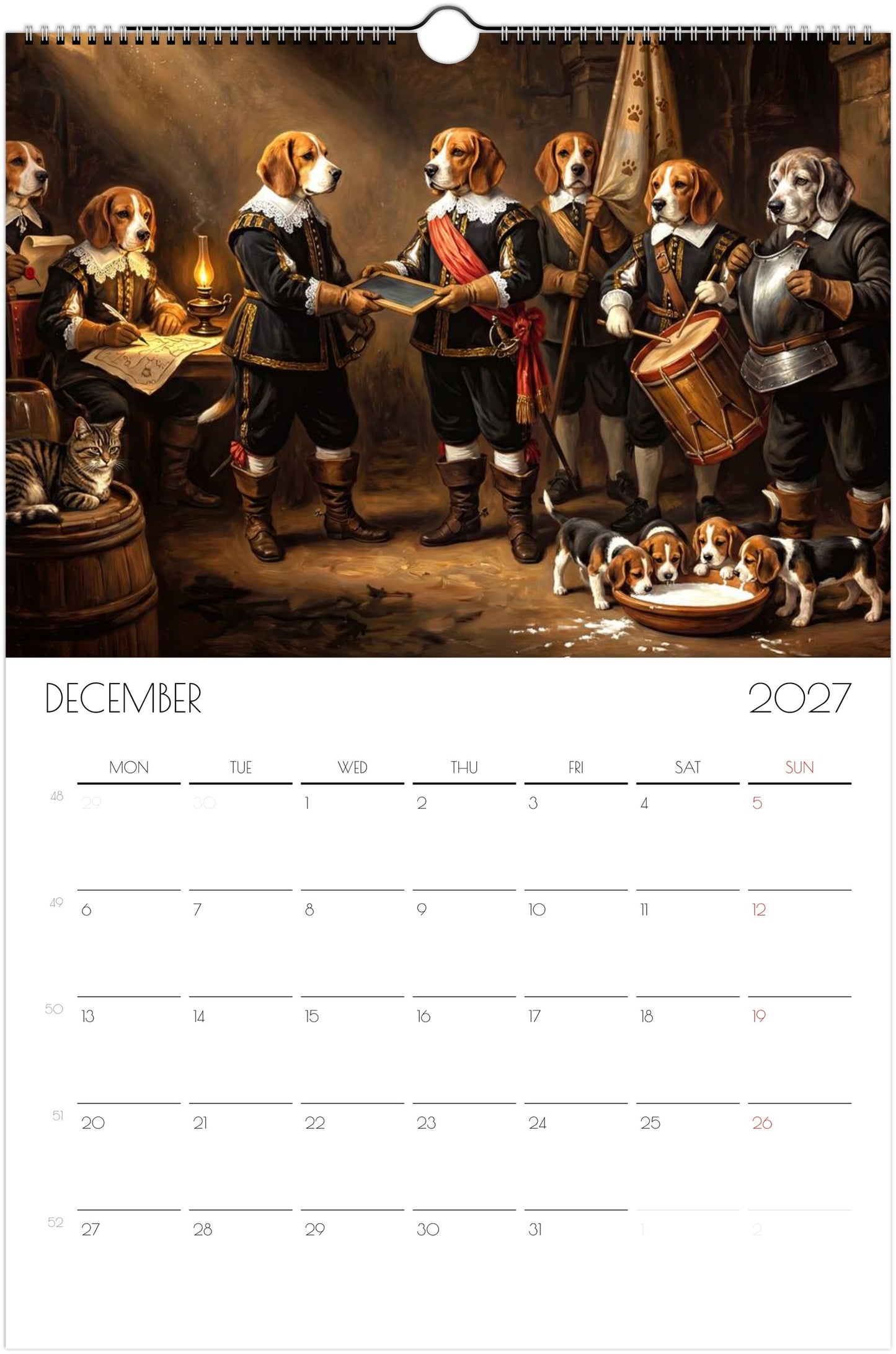 Beagle Kalender 2027 – 12 Maanden Hondenkalender met Kunstwerken voor Beagleliefhebbers