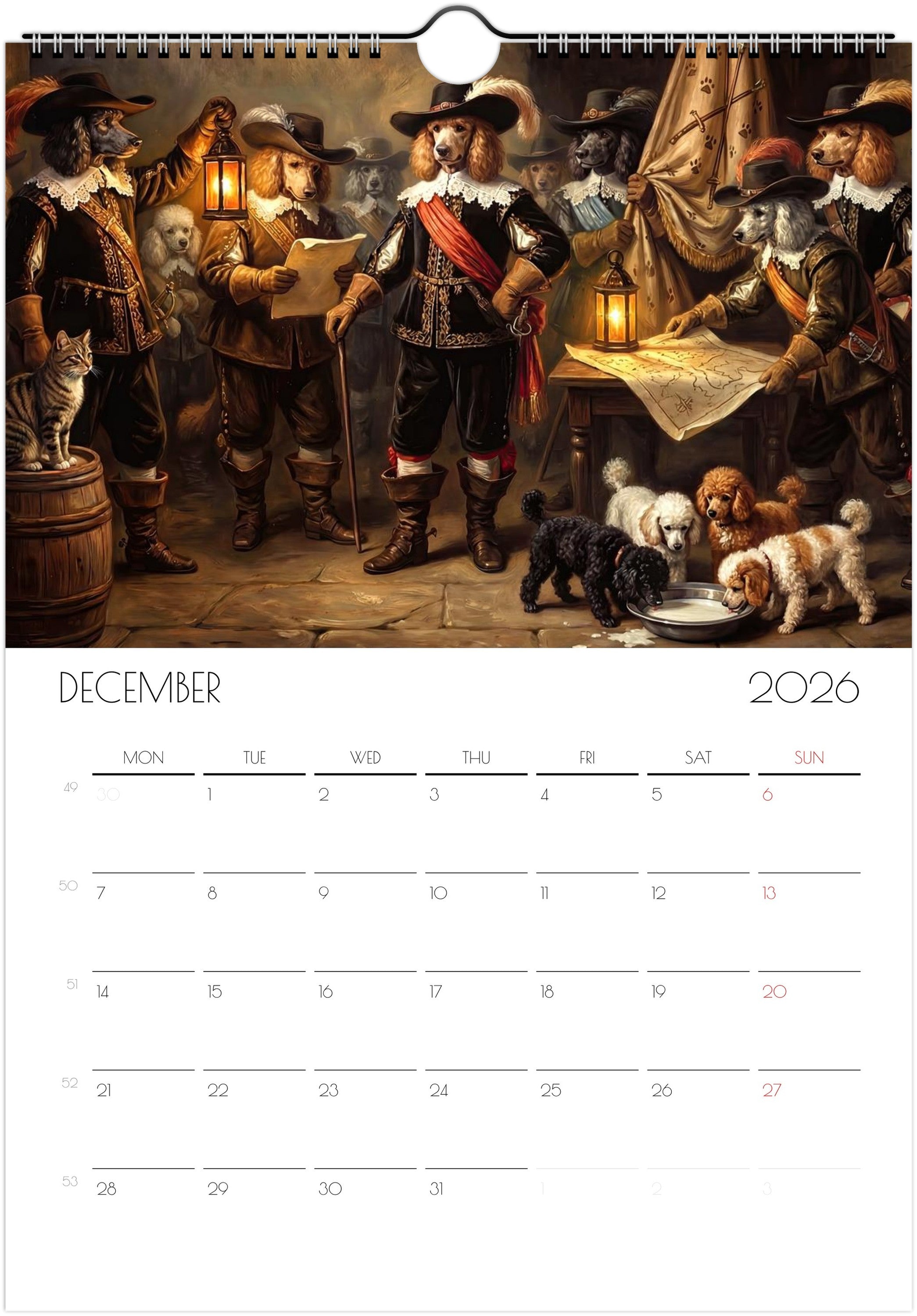 2026 Poodle Wall Planner – Artistic Dog Portrait Collection, 12-Month Printed Gift for Pet Lovers