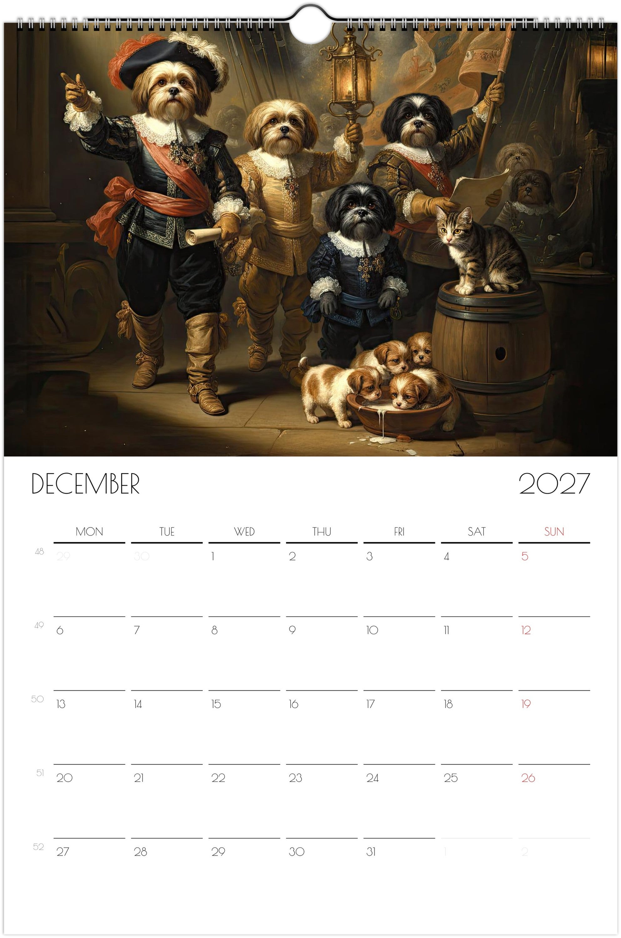 Shih Tzu Kalender 2027 – 12 Maanden Fine Art Honden Wandkalender voor Shih Tzu Liefhebbers