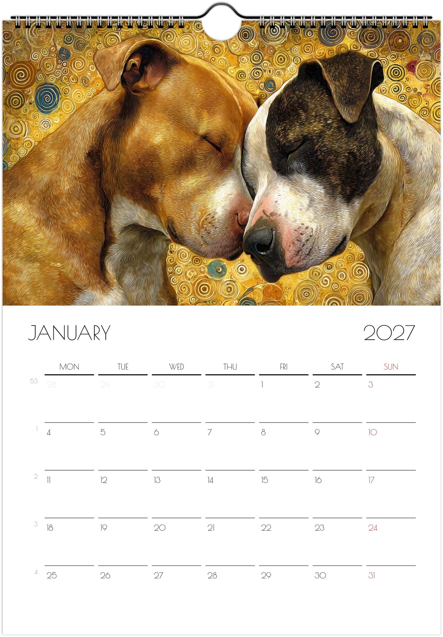 Pitbull Kalender 2027 – 12 Maanden Kunst Kalender voor Pitbull Liefhebbers