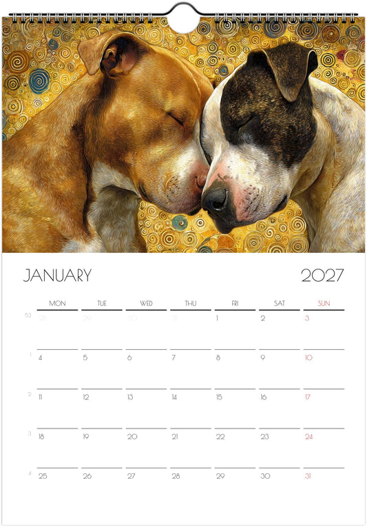 Pitbull Kalender 2027 – 12 Maanden Kunst Kalender voor Pitbull Liefhebbers
