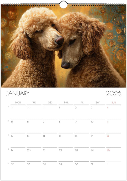 2026 Poodle Wall Planner – Artistic Dog Portrait Collection, 12-Month Printed Gift for Pet Lovers