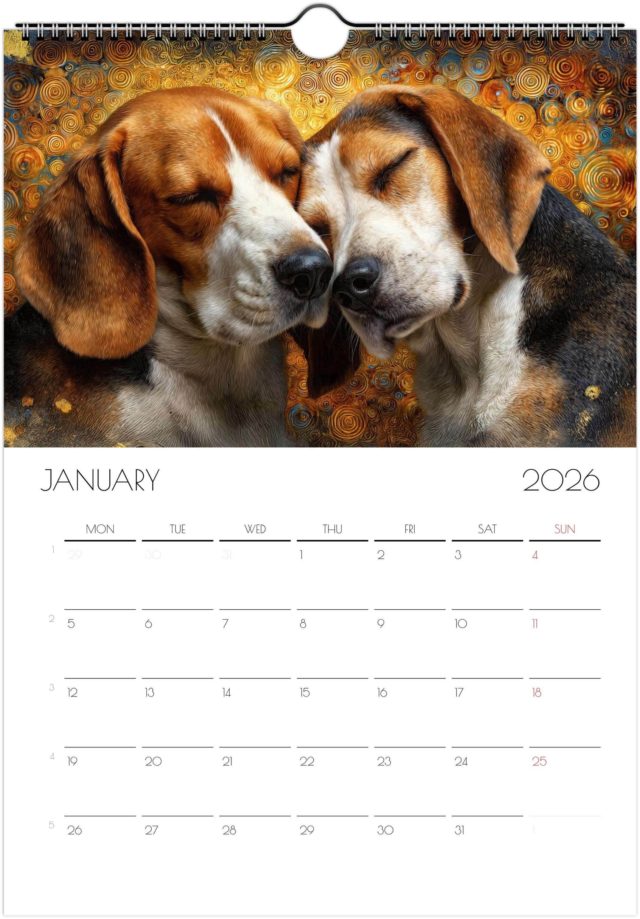 Beagle Wall Calendar 2026 – Artistic Dog Calendar with 12 Unique Portraits