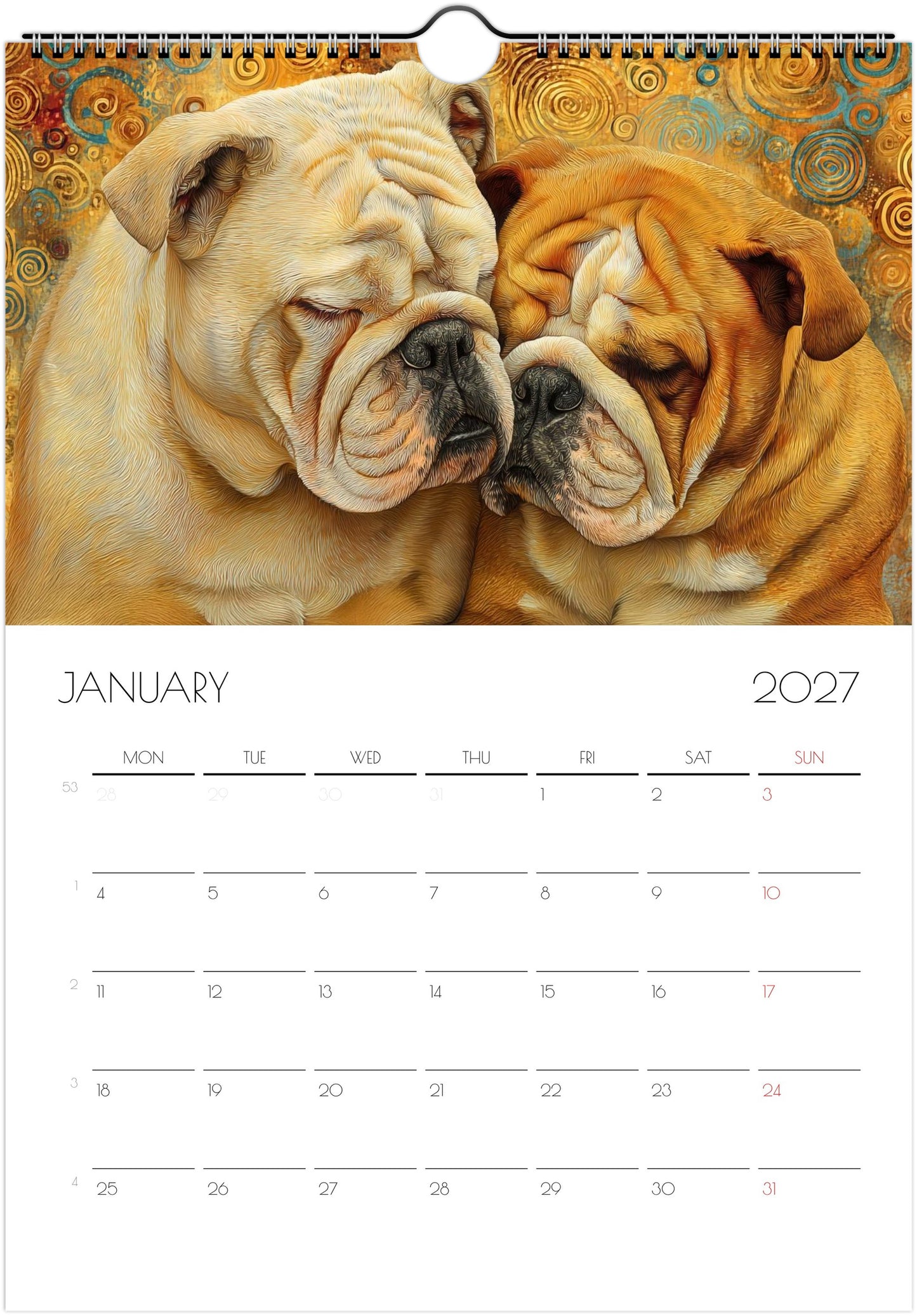 Engelse Bulldog Kalender 2027 – Fine Art Honden Wandkalender voor Bulldogliefhebbers
