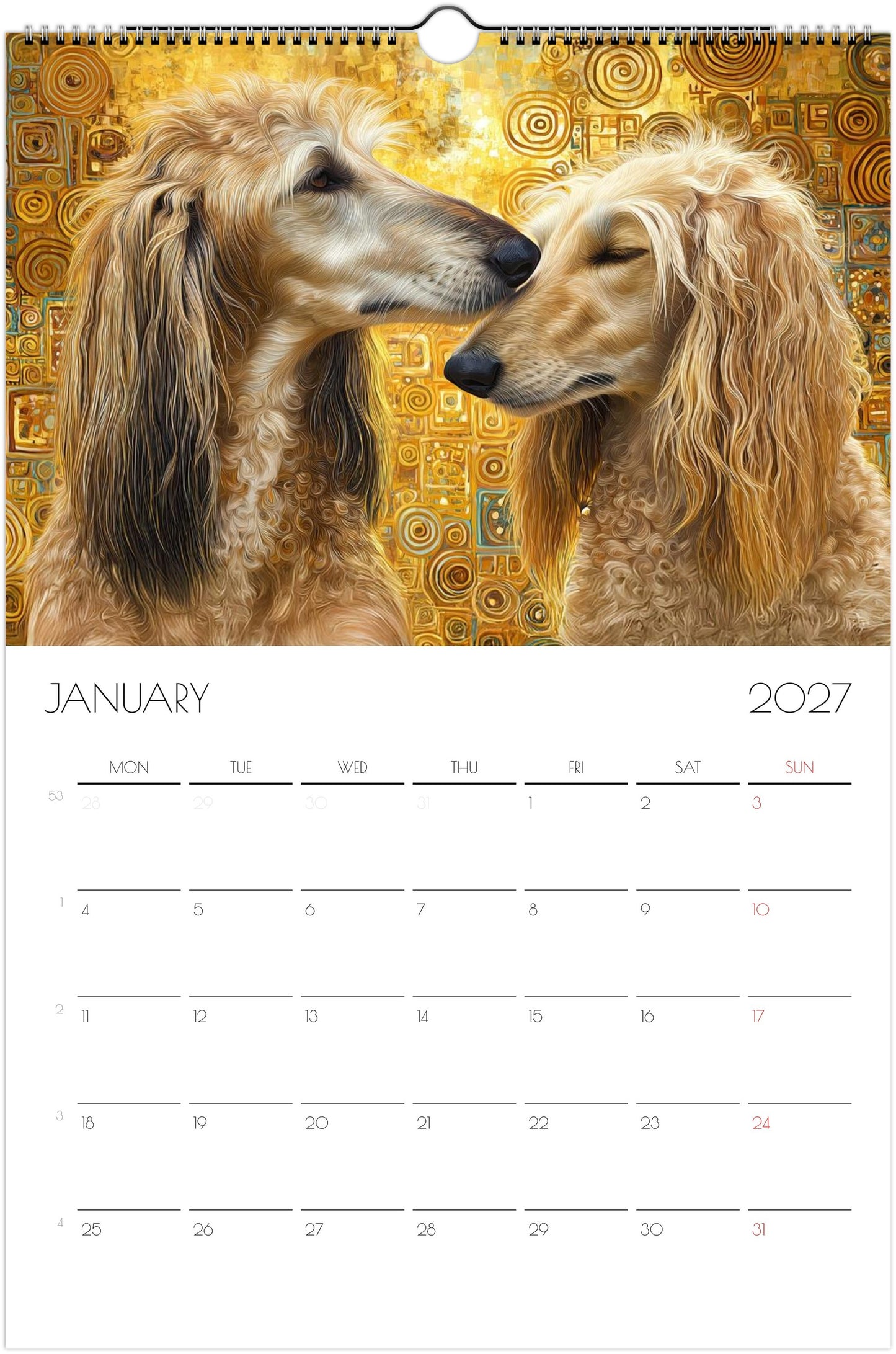Afghaanse Windhond Kalender 2027 – 12-Maanden Fine Art Honden Wandkalender voor Afghaanse Windhond Liefhebbers