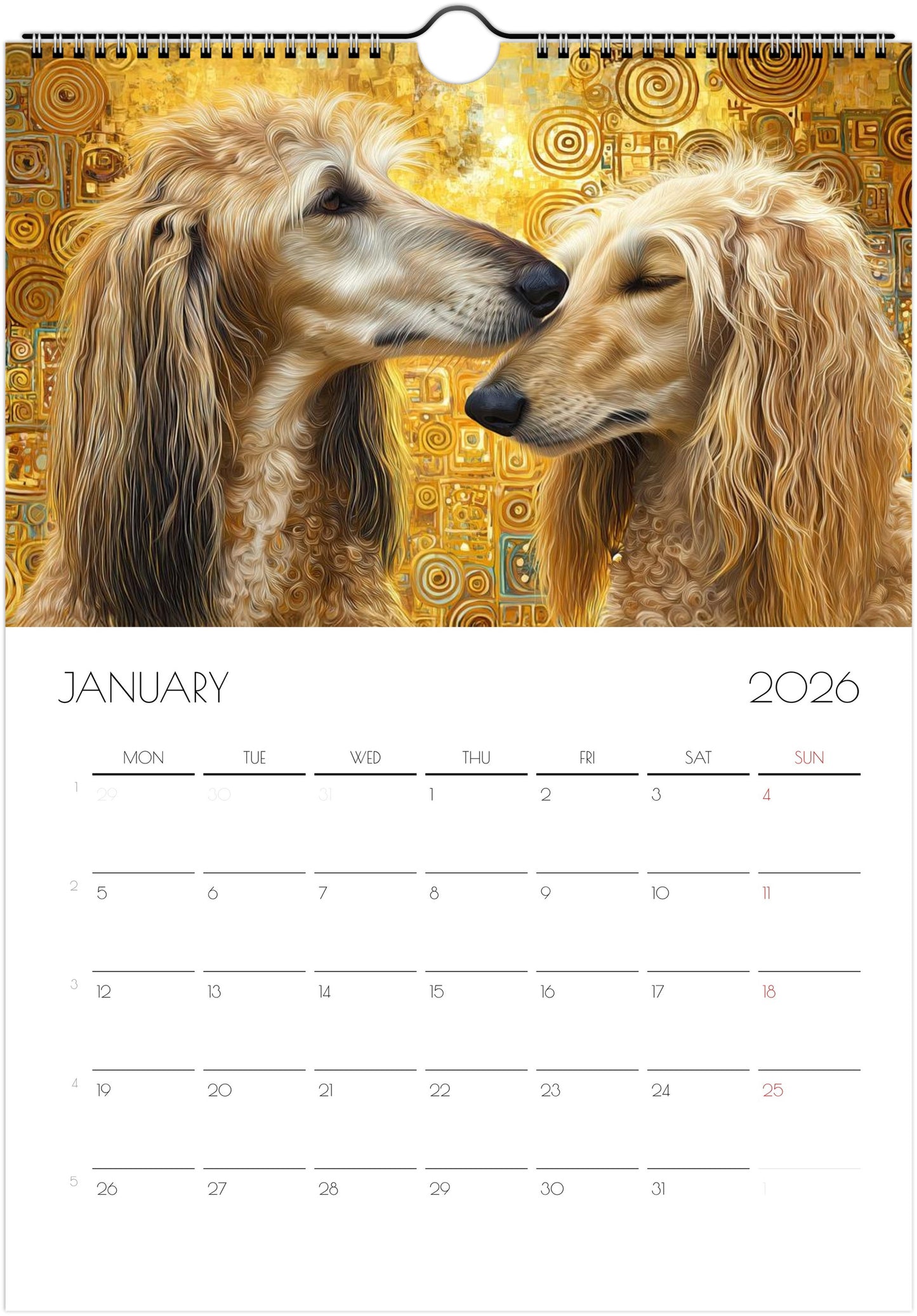 Afghan Hound Calendar 2026 – Art‑Style Dog Calendar with 12 Unique Designs